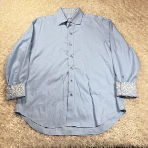 Robert Graham Shirt Men's Large Light Blue Paisley Long Sleeve Button Work